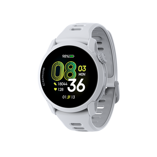 Front three-quarter view of the COROS PACE 4 White watch with White Silicone  Band